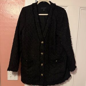 Ann Taylor Black Textured Blazer with Tortoise Shell Buttons